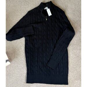 Bellezzarepublic Cableknit Black sweater 1/4 zip Womens Large New with Tags